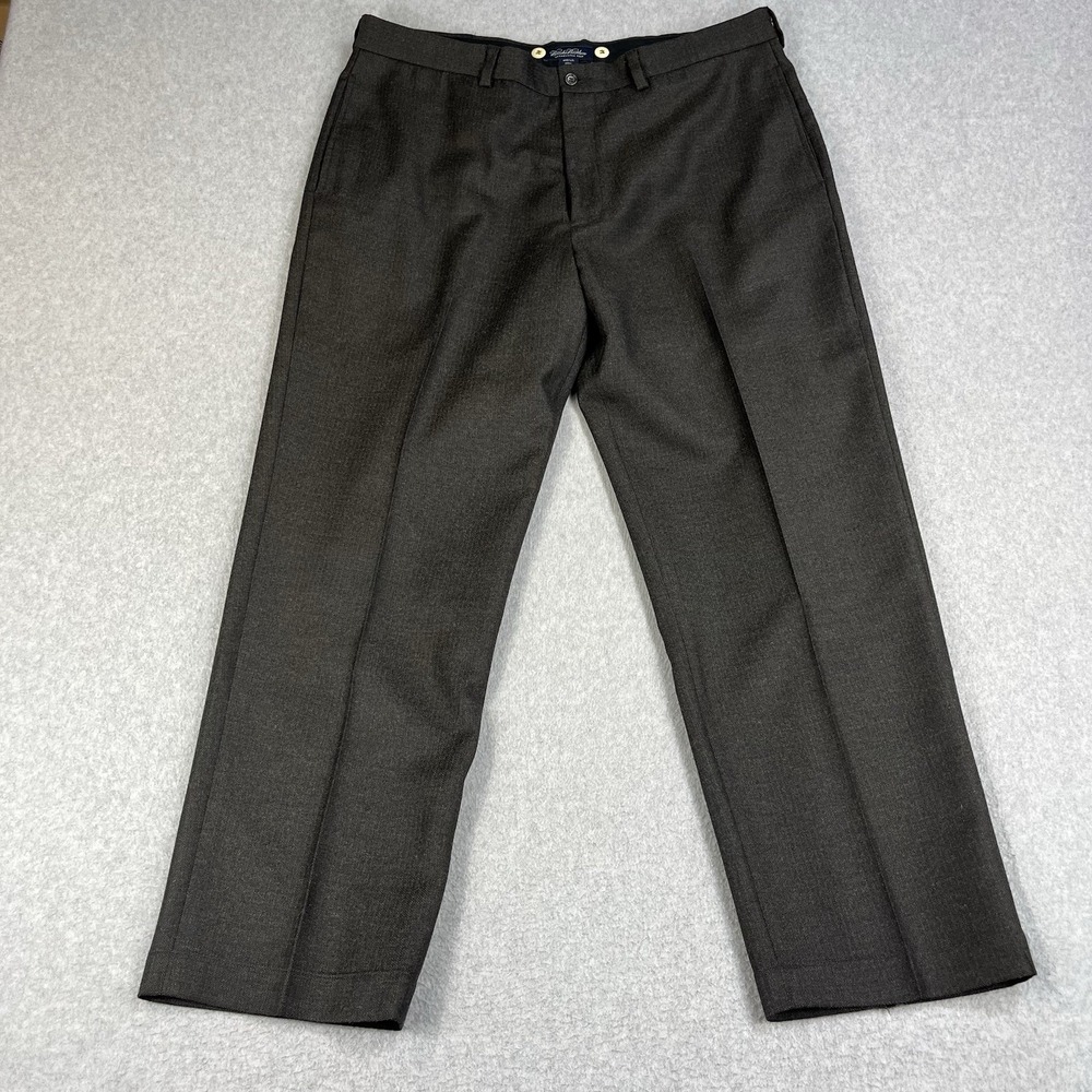 Brooks Brothers Men 40x31 Brown Wool Flannel Flat Front Cuffed Dress Pants